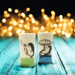 green and blue shot glasses by Darn Pottery